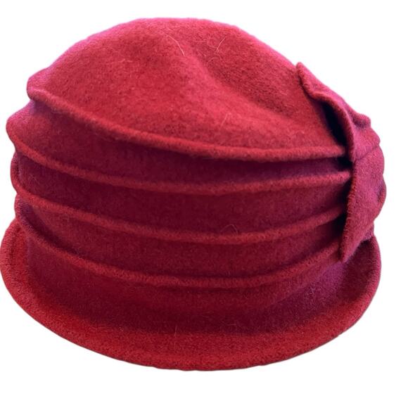 Toucan Collection Red Cloche Women SZ 6 1/2 Vintage With Flower Wool Retro Chic - Picture 4 of 11